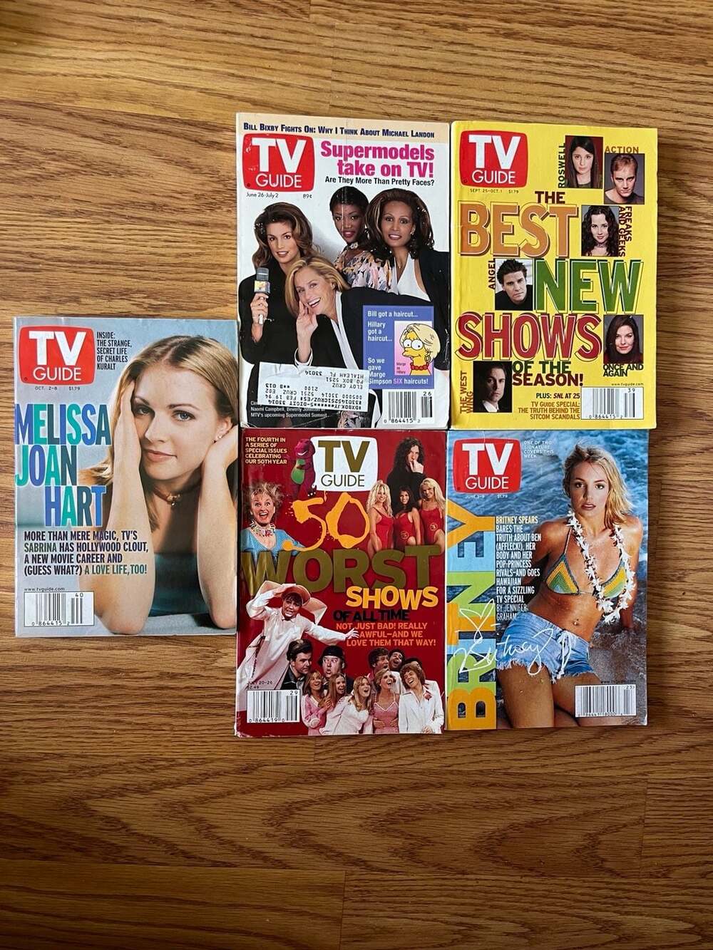 Lot of 5 Vintage TV Guide Magazines 1993-2002 Britney Spears Melissa Joan Hart